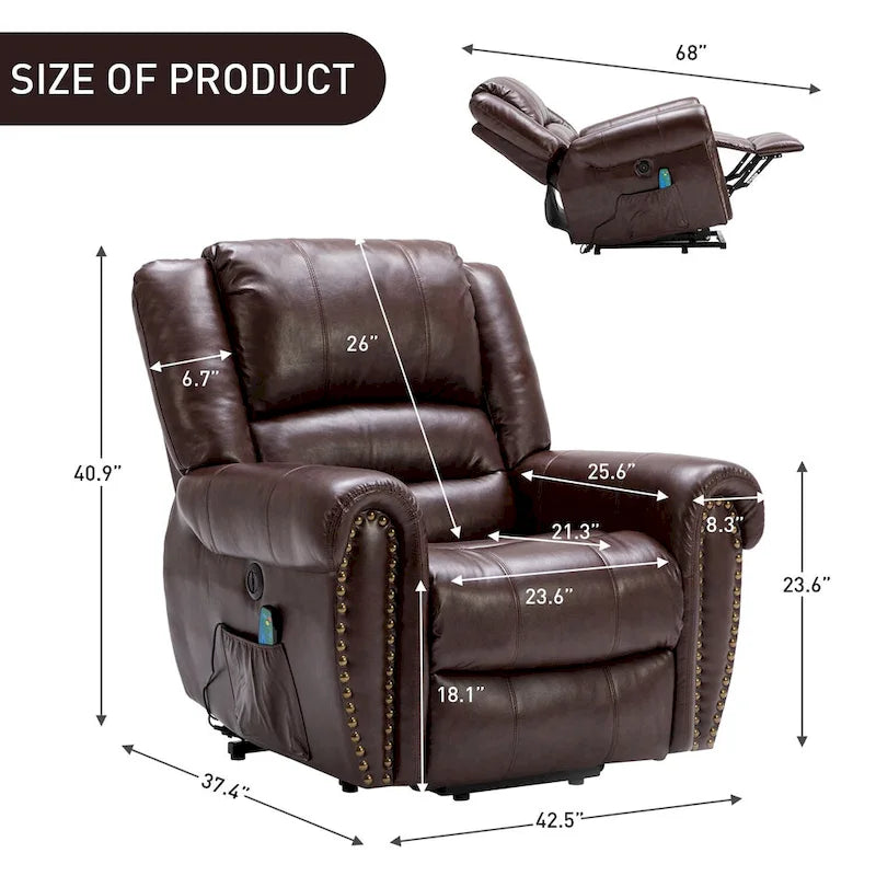 Breathable Rivet Power Lift Recliner Chair with Massage,Heat and USB Port 27
