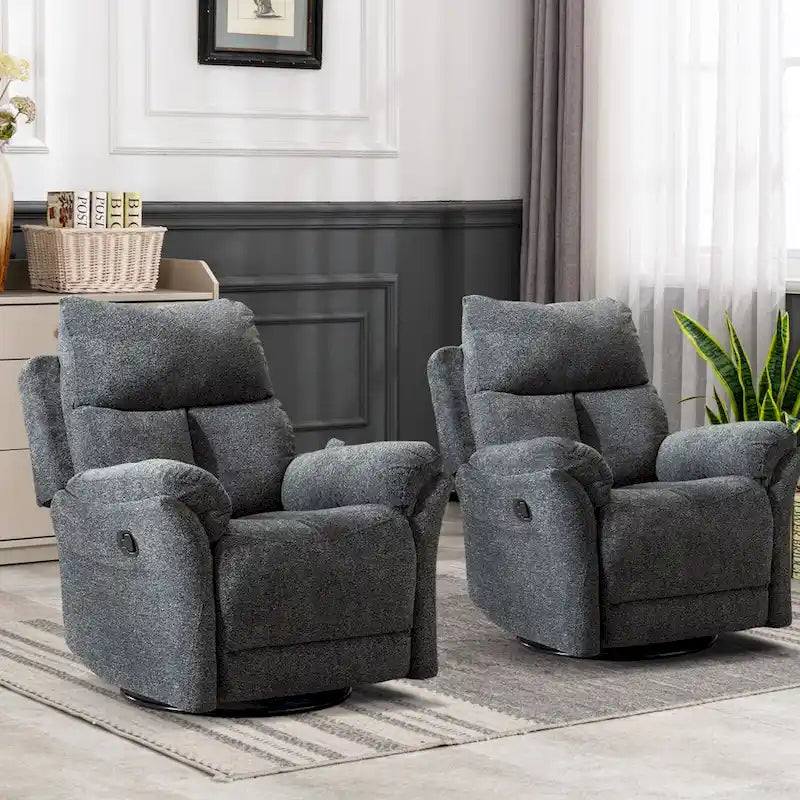 Swivel Rocker Fabric Recliner Chair Manual Reclining Sofa Set of two 2