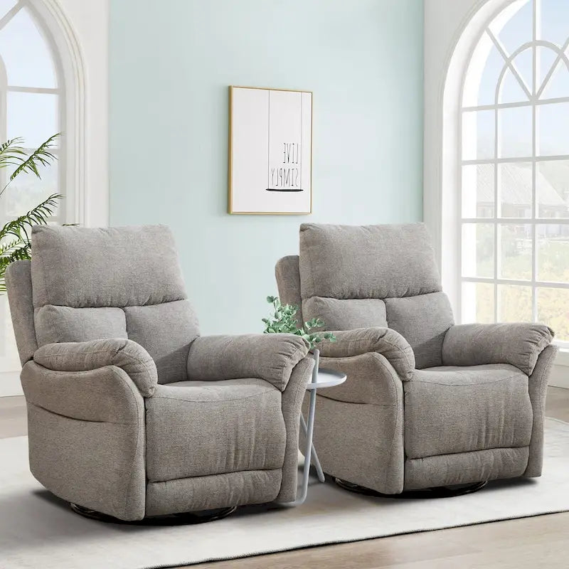 Swivel Rocker Fabric Recliner Chair Manual Reclining Sofa Set of two 4