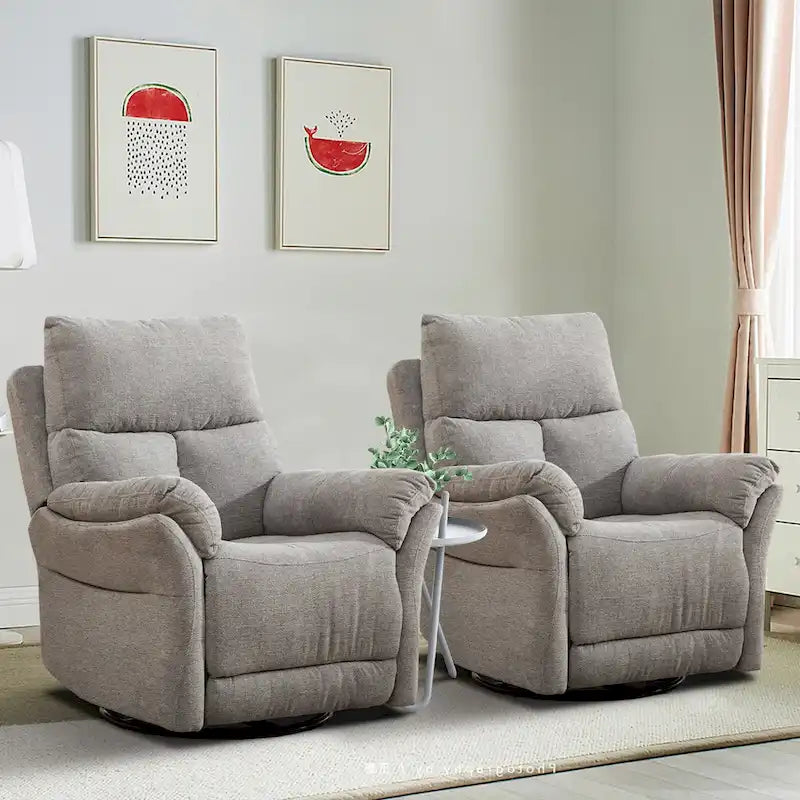 Swivel Rocker Fabric Recliner Chair Manual Reclining Sofa Set of two 13