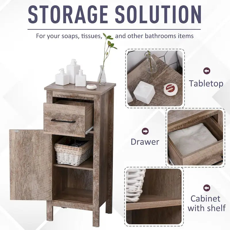 kleankin Bathroom Floor Cabinet Storage Cupboard with Drawer and Adjustable Shelf for Entryway or Living Room, Barnwood 3