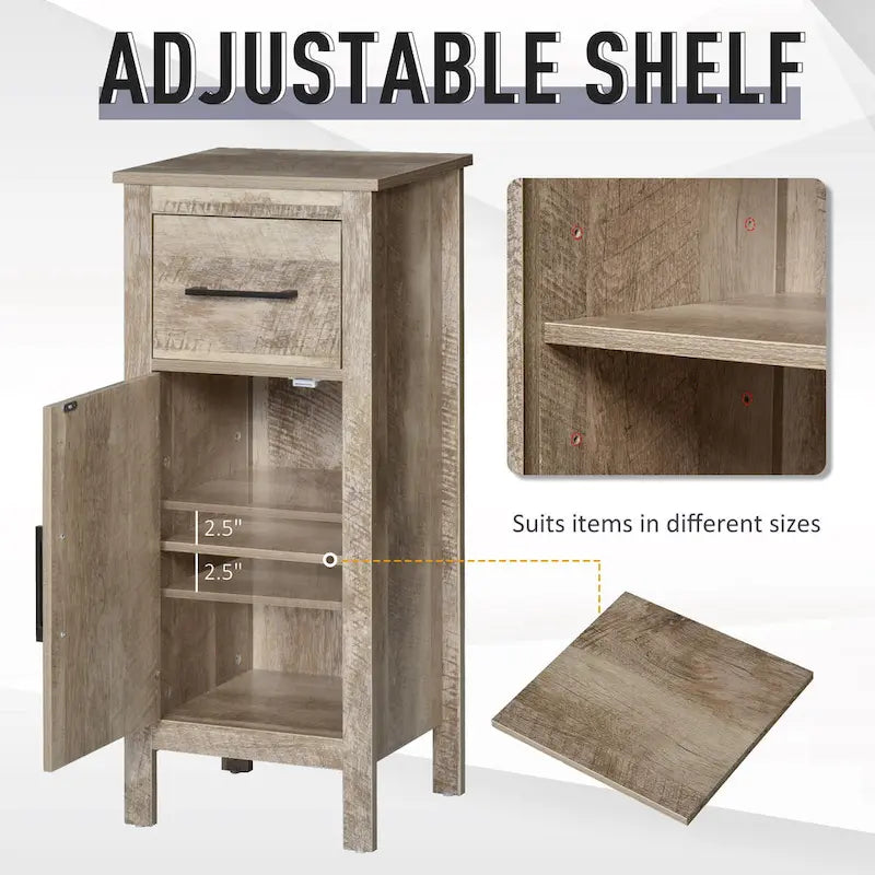 kleankin Bathroom Floor Cabinet Storage Cupboard with Drawer and Adjustable Shelf for Entryway or Living Room, Barnwood 4