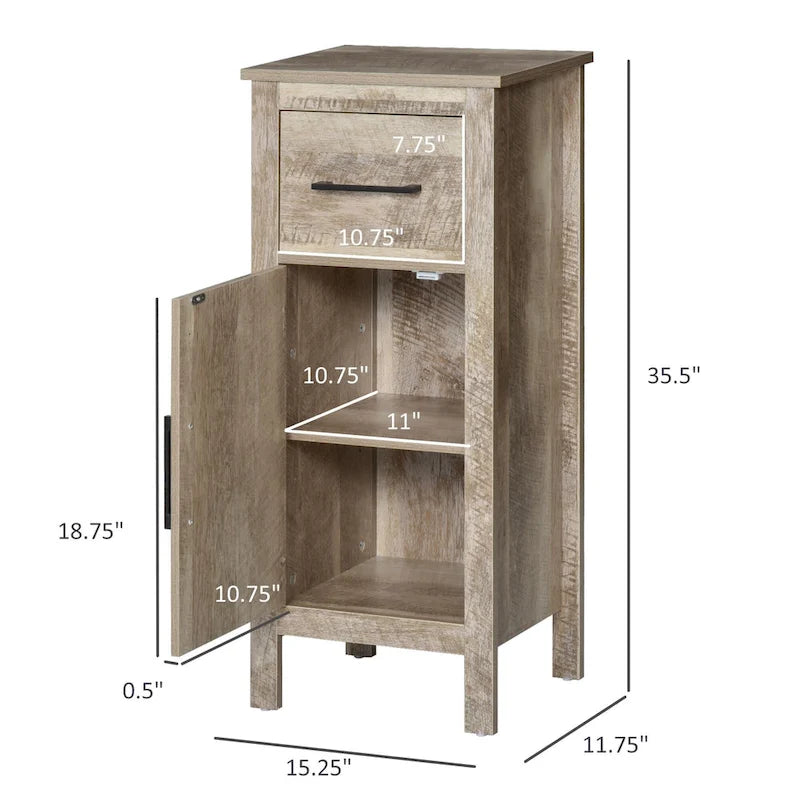 kleankin Bathroom Floor Cabinet Storage Cupboard with Drawer and Adjustable Shelf for Entryway or Living Room, Barnwood 7