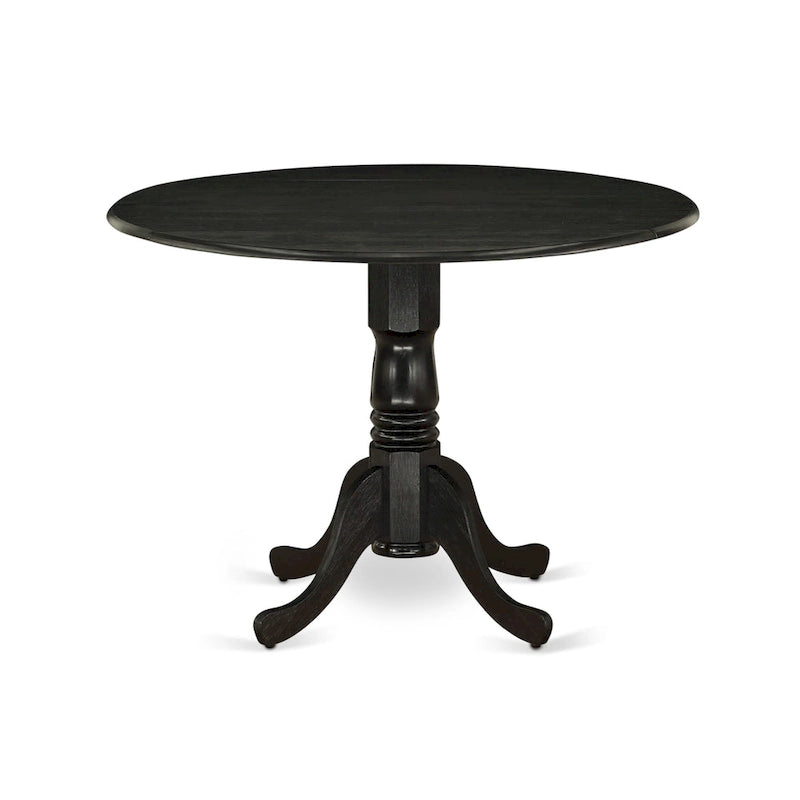 East West Furniture Kitchen Table Set- a Round Dining Table and Blue Linen Fabric Chairs, Wire brushed Black (Pieces Option) 3