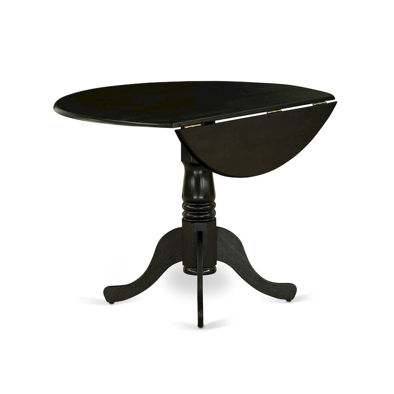 East West Furniture Kitchen Table Set- a Round Dining Table and Blue Linen Fabric Chairs, Wire brushed Black (Pieces Option) 4