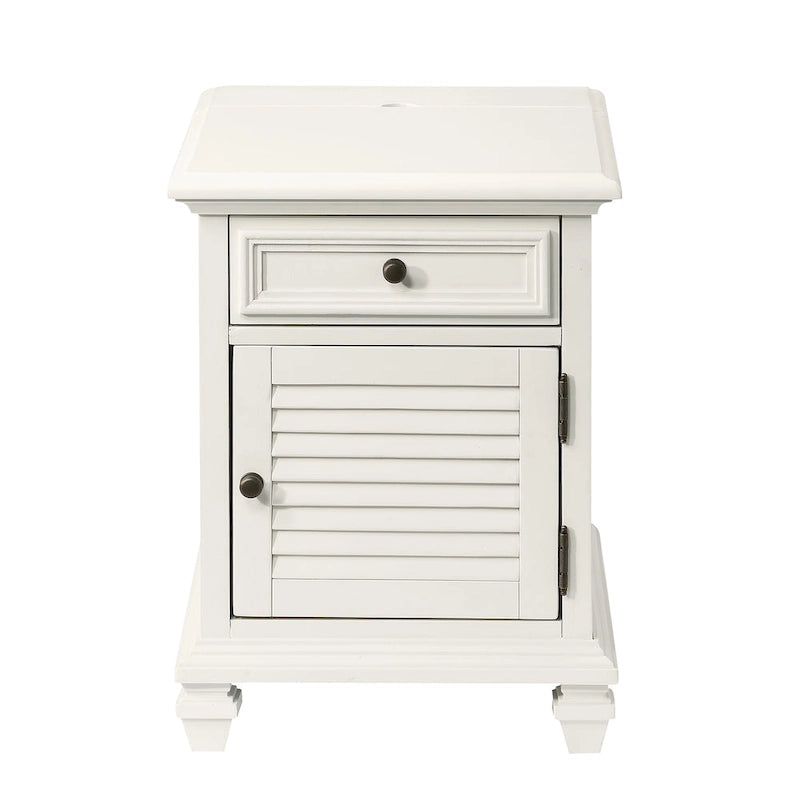 Steve Silver Castana Modern Farmhouse Soft White Side Table with USB 3