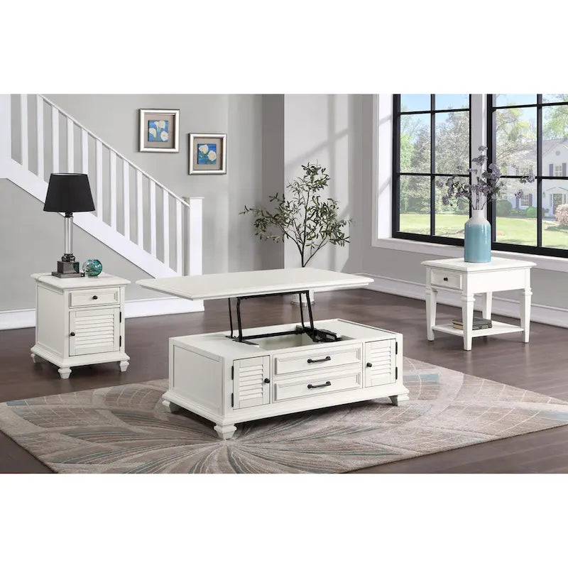 Steve Silver Castana Modern Farmhouse Soft White Side Table with USB 5