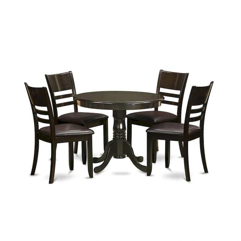 East West Furniture Set Tavolo da Cucina 5 Pezzi - Un Tavolo da Pranzo Rotondo e 4 Sedie da Pranzo, Cappuccino (Opzioni di Seduta)