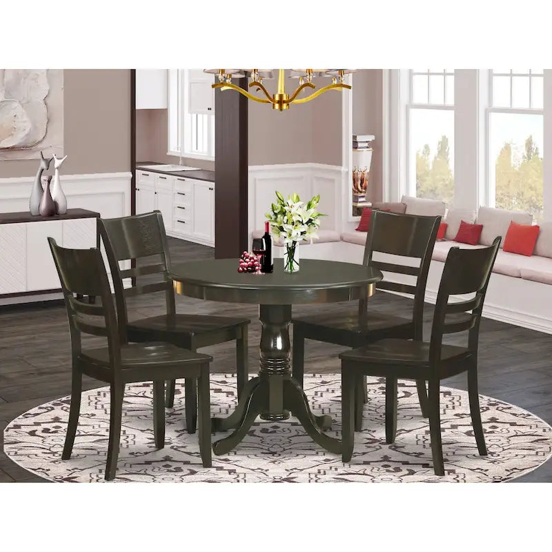 East West Furniture 5 Piece Kitchen Table Set- A Round Dining Room Table and 4 Dining Chairs, Cappuccino (Seat Options) 7