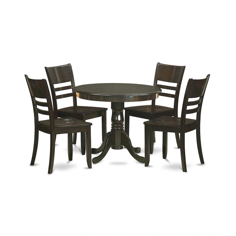 East West Furniture 5 Piece Kitchen Table Set- A Round Dining Room Table and 4 Dining Chairs, Cappuccino (Seat Options) 8