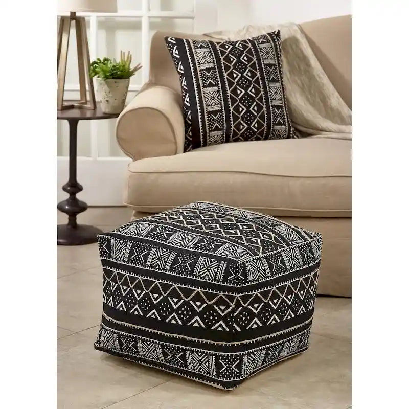 Floor Pouf With Dark Mudcloth Design 3