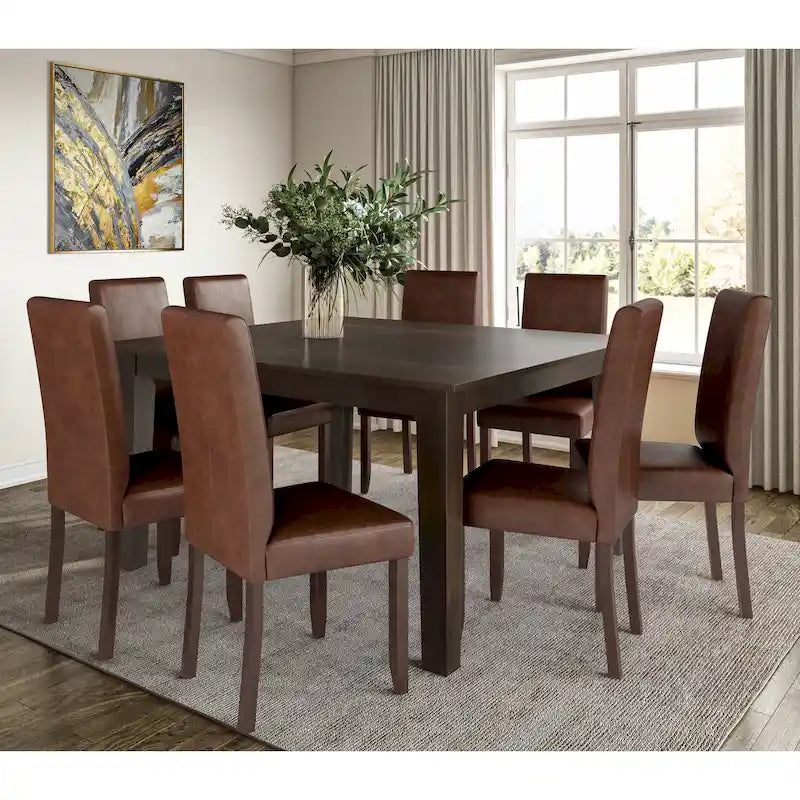 WYNDENHALL Normandy Transitional 9 Pc Dining Set with 8 Upholstered Parson Chairs and 54 Wide Table 44