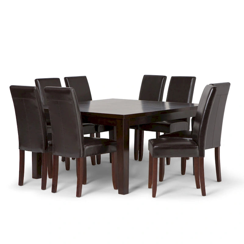 WYNDENHALL Normandy Transitional 9 Pc Dining Set with 8 Upholstered Parson Chairs and 54 Wide Table