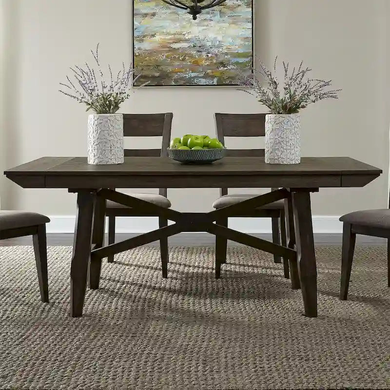 Set tavolo a cavalletto da 7 pezzi Double Bridge marrone scuro 14