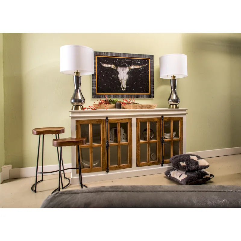 The Gray Barn Upper Glen 4-Door Crisp Two Tone White and Natural Credenza 4
