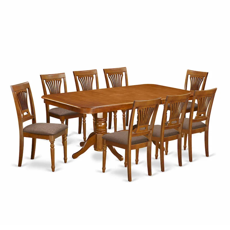 East West Furniture Set da Tavolo da Cucina 9 Pezzi - Un Tavolo da Pranzo Rettangolare e 8 Sedie da Pranzo, Marrone Sella (Opzioni Seduta)