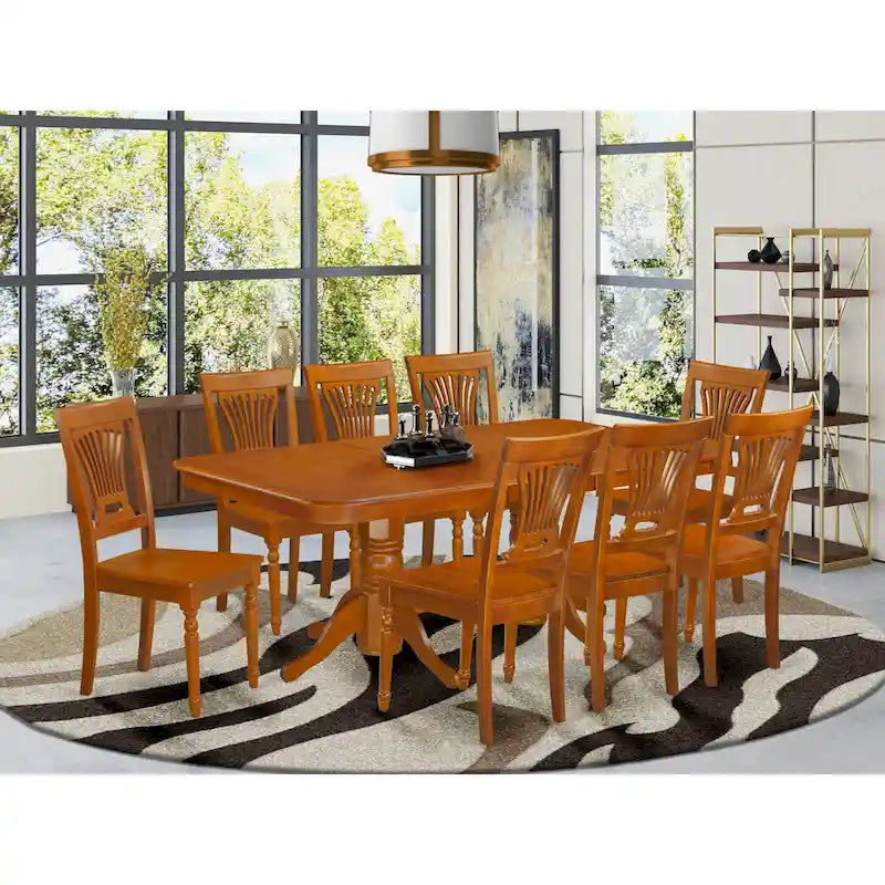 East West Furniture 9 Piece Kitchen Table Set- a Rectangle Dining Table and 8 Dining Chairs, Saddle Brown (Seat Options) 9