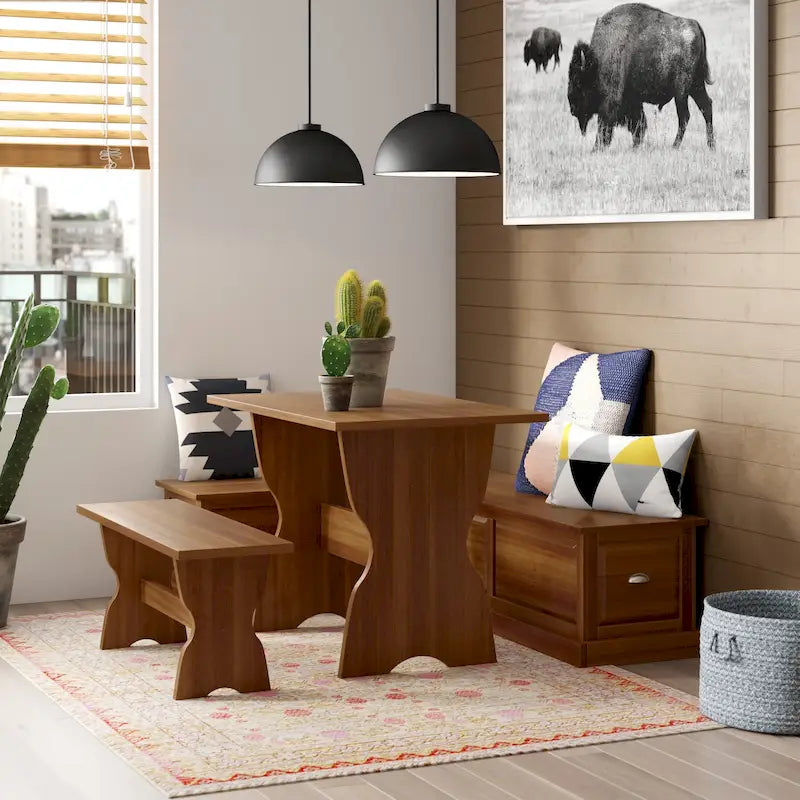 Ame Walnut Backless Nook Table Set 12