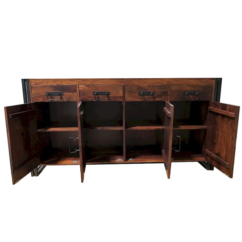 Handmade Sheesham Wood and Iron 4-door 4-drawer Sideboard (India) - 71 x 18 x 35 3