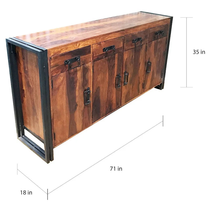 Handmade Sheesham Wood and Iron 4-door 4-drawer Sideboard (India) - 71 x 18 x 35 4