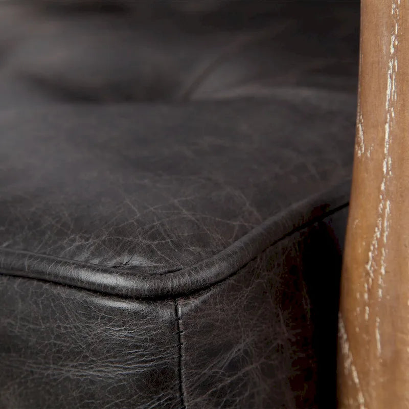Phineas Black Genuine Leather & Brown Solid Wood Frame Accent Chair 8