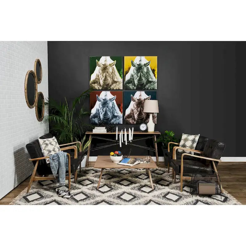 Phineas Black Genuine Leather & Brown Solid Wood Frame Accent Chair 9