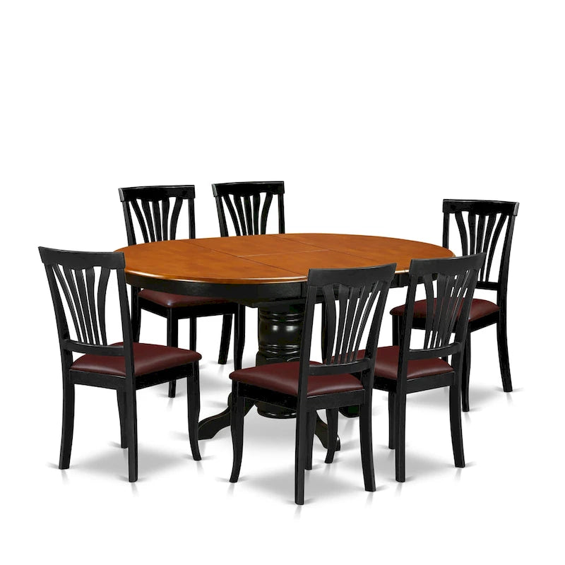 East West Furniture Set da 7 Pezzi per Cucina - Un Tavolo da Pranzo Rotondo e 6 Sedie da Pranzo, Nero e Ciliegio (Opzioni Seduta)