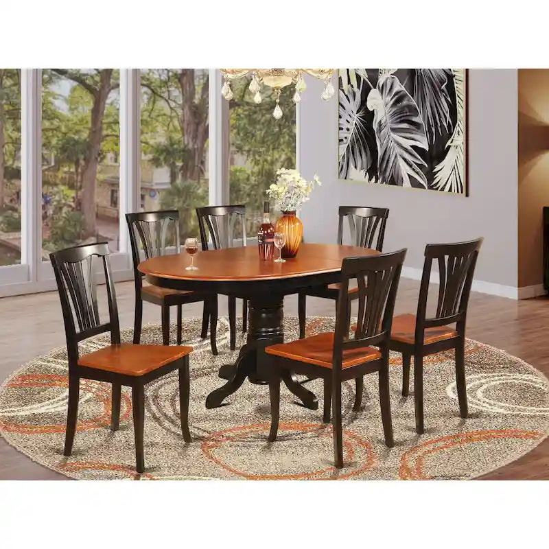 East West Furniture 7 Piece Kitchen Table Set- A Round Dining Room Table and 6 Dining Chairs, Black & Cherry (Seat Options) 8