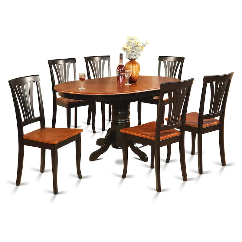 East West Furniture 7 Piece Kitchen Table Set- A Round Dining Room Table and 6 Dining Chairs, Black & Cherry (Seat Options) 9
