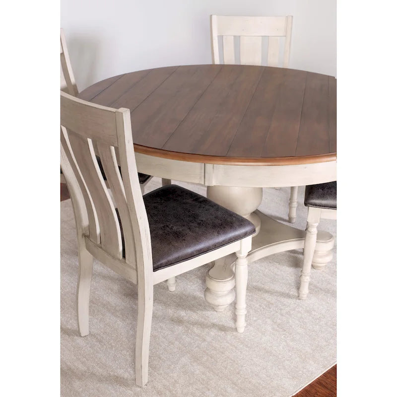 Roundhill Furniture Arch Weathered Oak 5-Piece Dining Set, Round Table with 4 Chairs 4