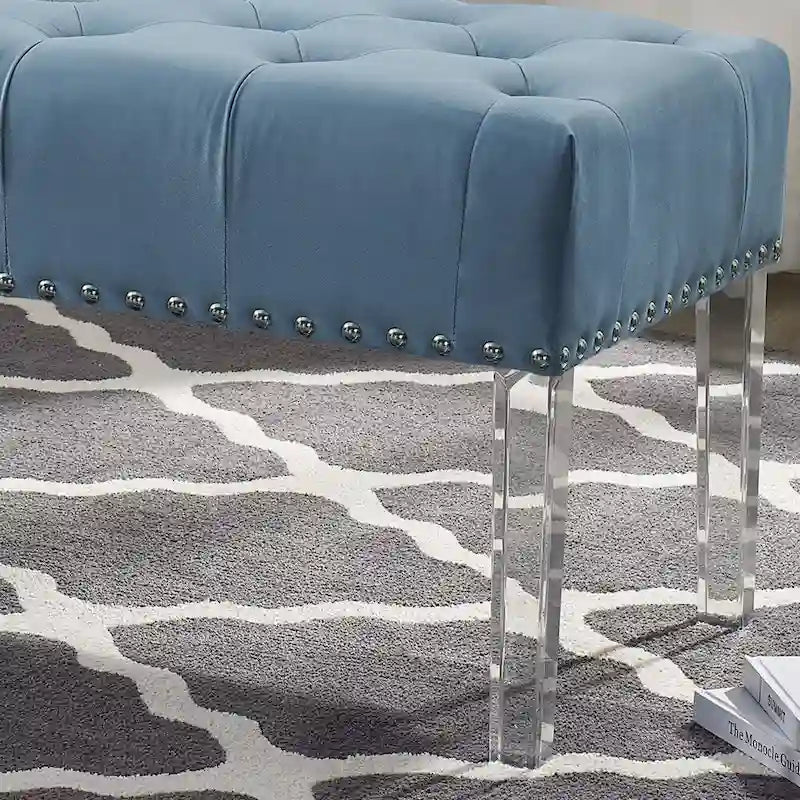 Roundhill Furniture Valley Button tufted Velvet Upholstered Bench with Acrylic Leg 3