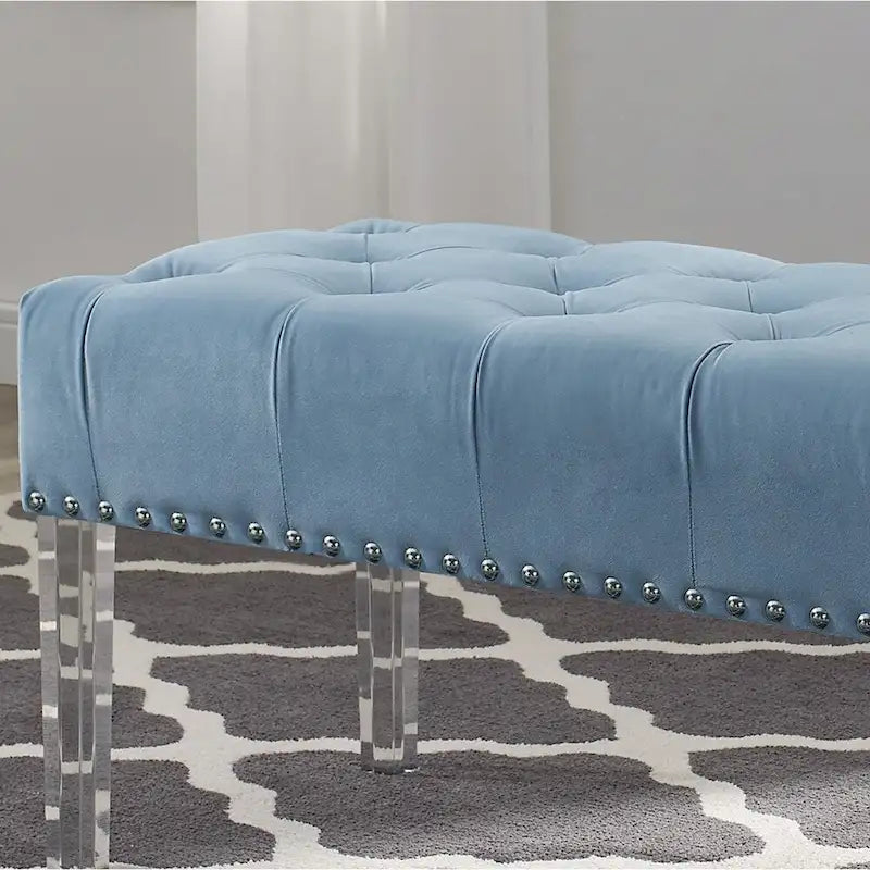 Roundhill Furniture Valley Button tufted Velvet Upholstered Bench with Acrylic Leg 4