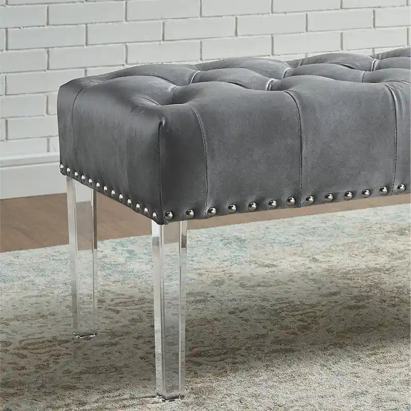 Roundhill Furniture Valley Button tufted Velvet Upholstered Bench with Acrylic Leg 6