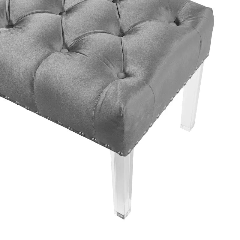 Roundhill Furniture Valley Button tufted Velvet Upholstered Bench with Acrylic Leg 7