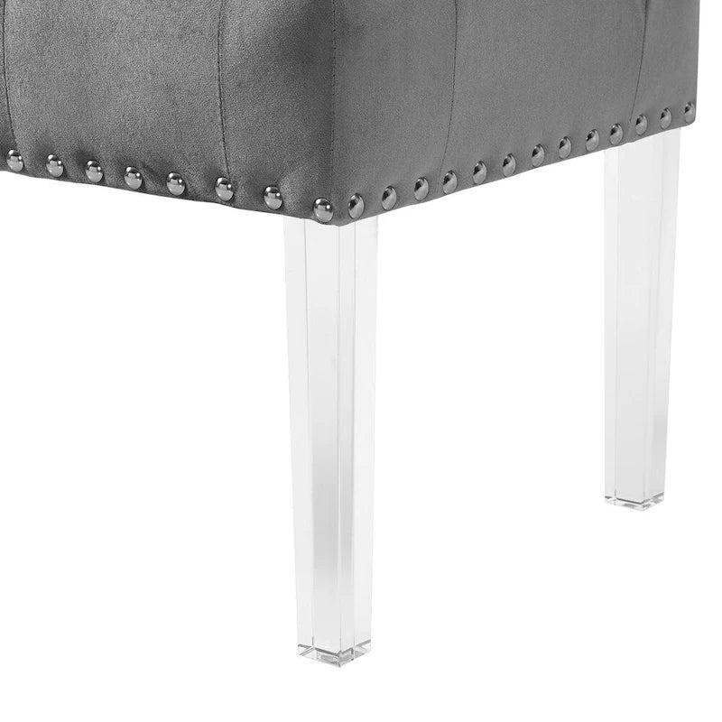 Roundhill Furniture Valley Button tufted Velvet Upholstered Bench with Acrylic Leg 8