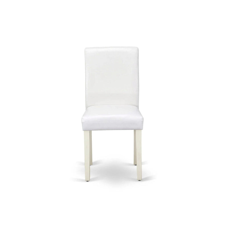 East West Furniture Dining Table Set- A Round Kitchen Table and White Faux Leather Parson Chairs, Linen White (Pieces Options) 4
