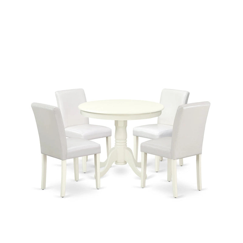 East West Furniture Dining Table Set- A Round Kitchen Table and White Faux Leather Parson Chairs, Linen White (Pieces Options) 11