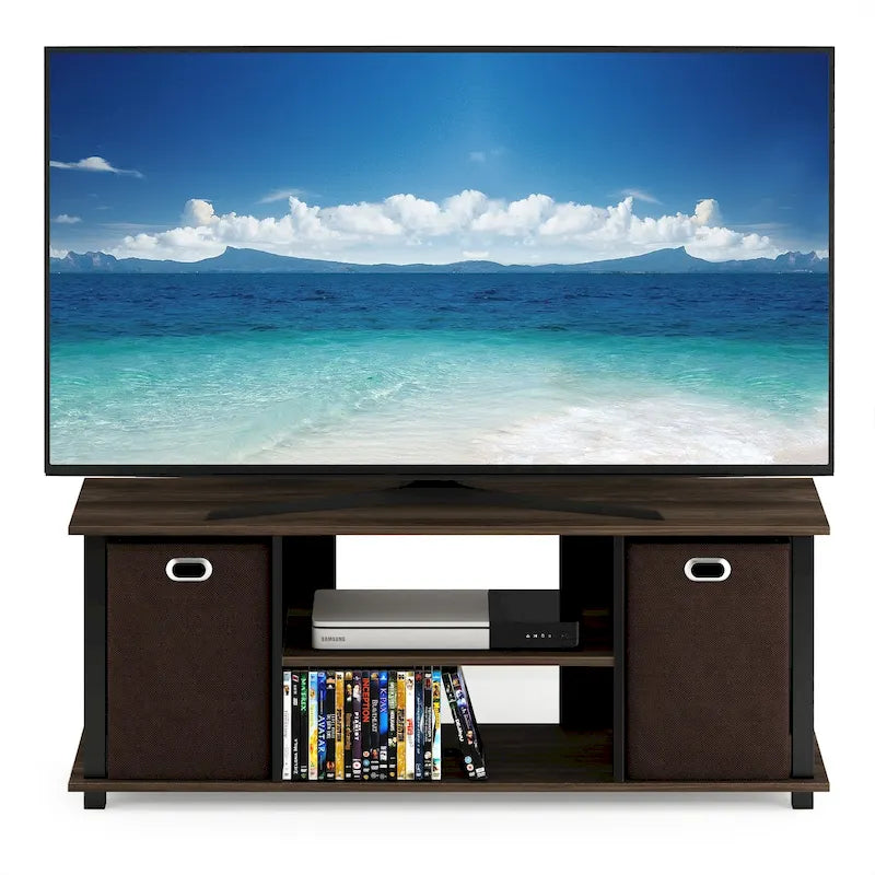 Porch & Den Tompkins Black MDF Entertainment Center with Storage Bins 21