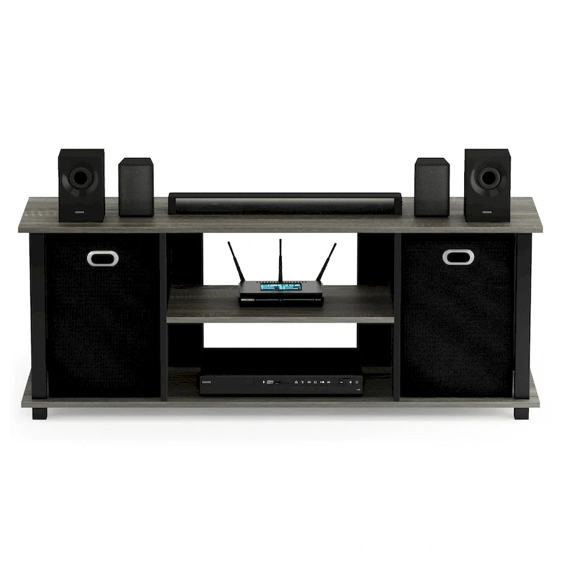 Porch & Den Tompkins Black MDF Entertainment Center with Storage Bins 22