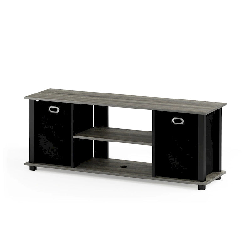 Porch & Den Tompkins Black MDF Entertainment Center with Storage Bins 3