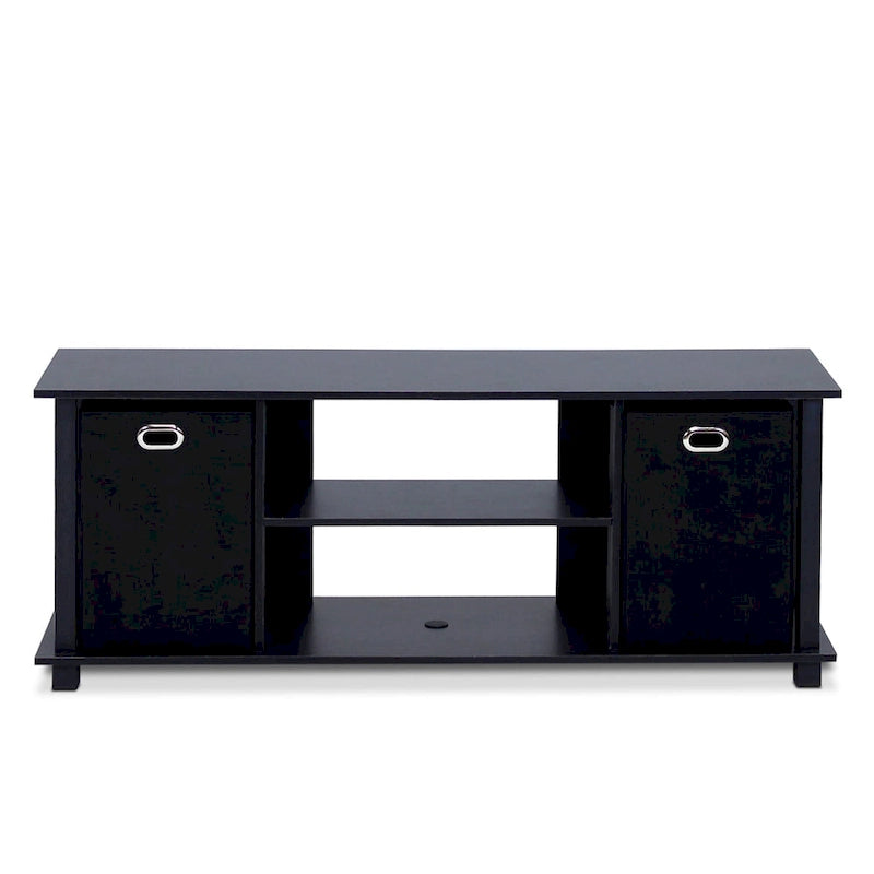 Porch & Den Tompkins Black MDF Entertainment Center with Storage Bins 4