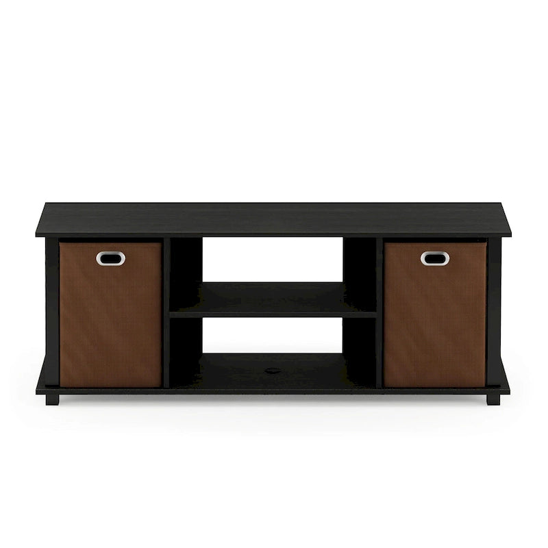 Porch & Den Tompkins Black MDF Entertainment Center with Storage Bins 8