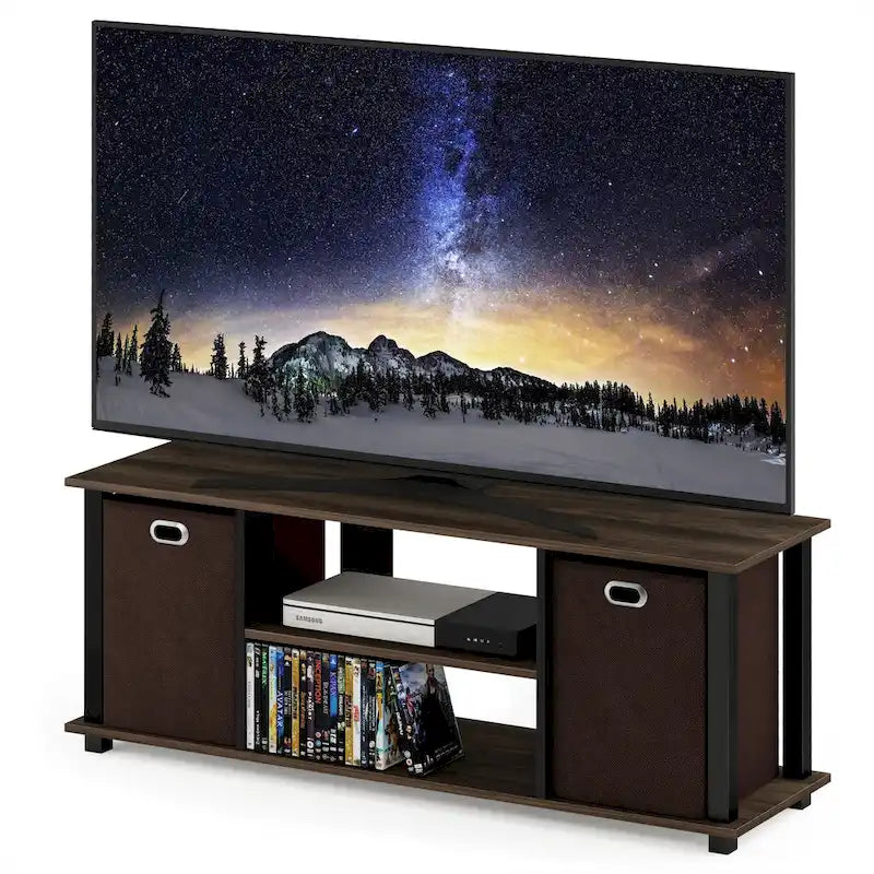 Porch & Den Tompkins Black MDF Entertainment Center with Storage Bins 14
