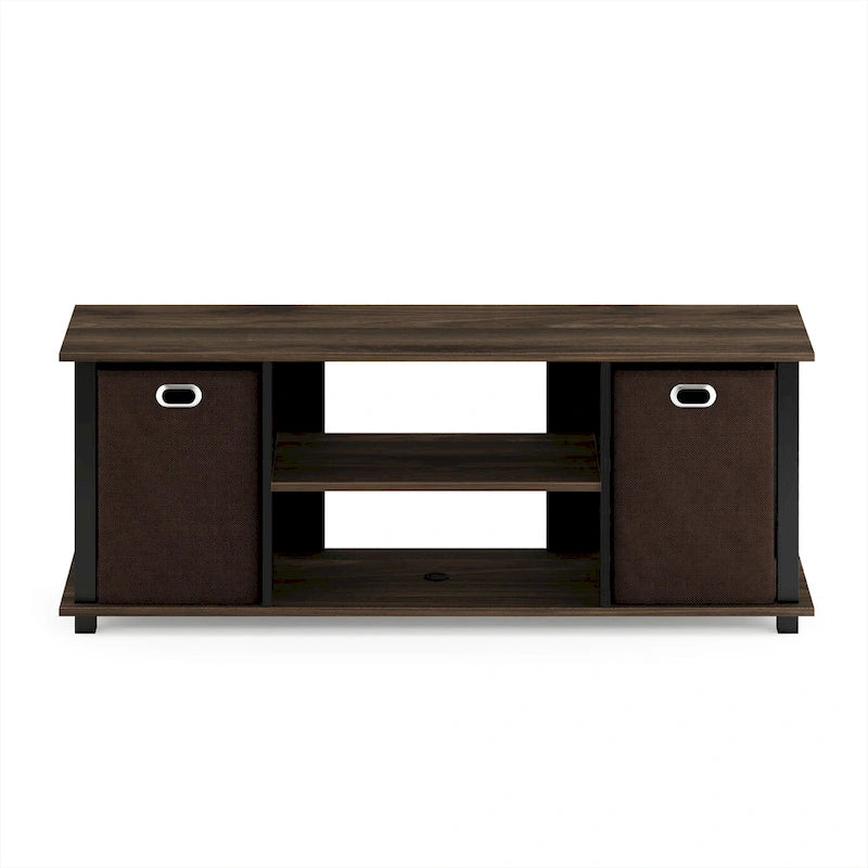 Porch & Den Tompkins Black MDF Entertainment Center with Storage Bins 15