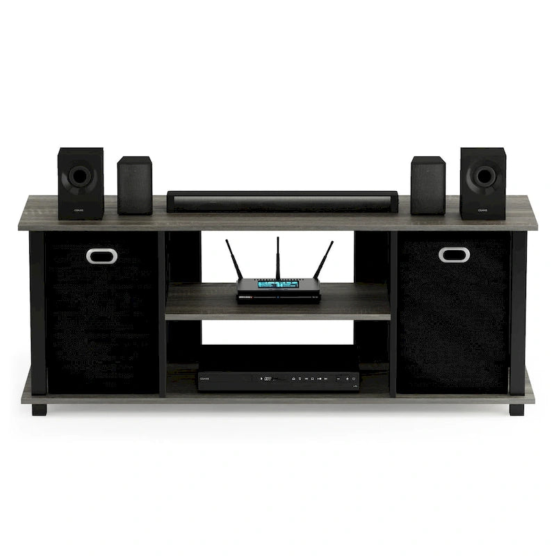 Porch & Den Tompkins Black MDF Entertainment Center with Storage Bins 16