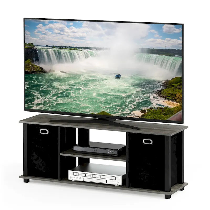Porch & Den Tompkins Black MDF Entertainment Center with Storage Bins 17