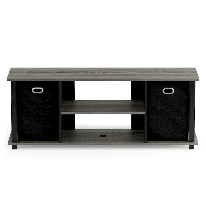Porch & Den Tompkins Black MDF Entertainment Center with Storage Bins 18