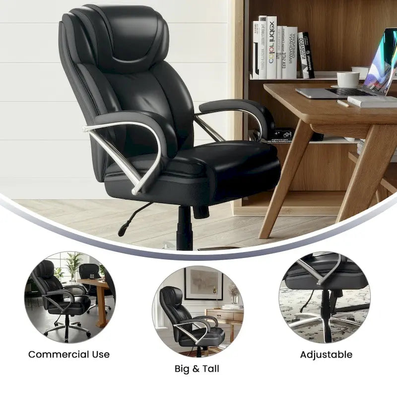 Sedia direzionale ergonomica girevole in similpelle LeatherSoft per persone robuste e di alta statura