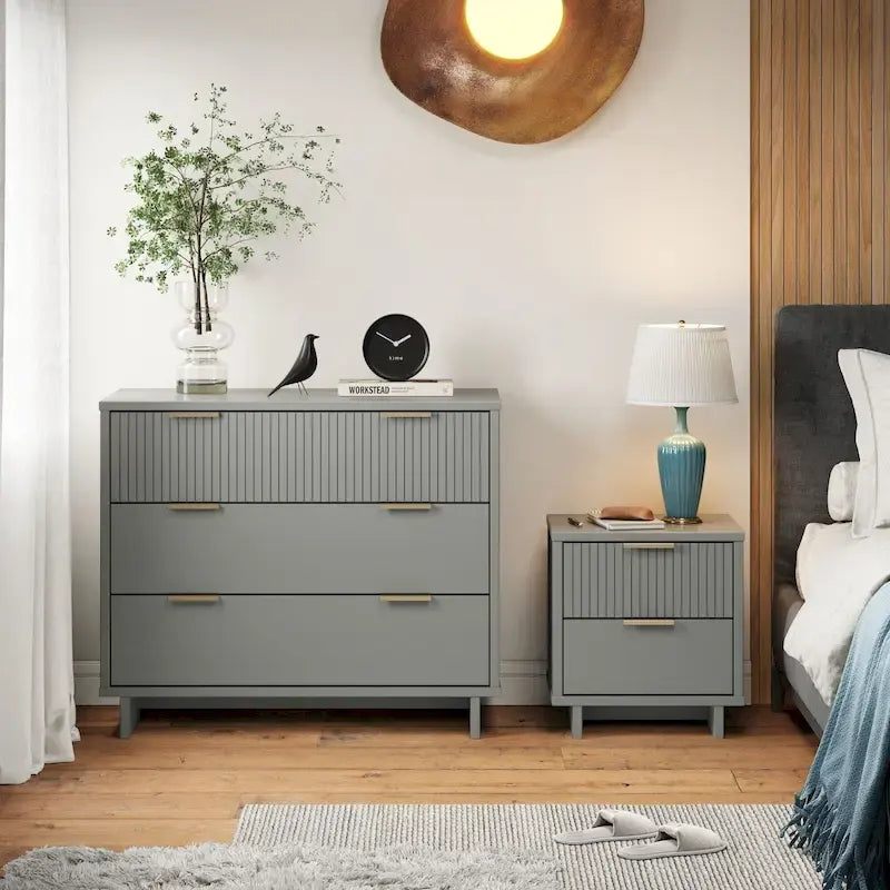 Manhattan Comfort 2-Piece Granville Modern Solid Wood Standard Dresser and Nightstand Set 47