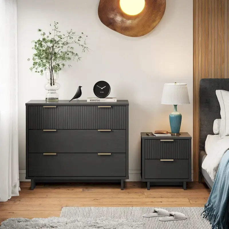 Manhattan Comfort 2-Piece Granville Modern Solid Wood Standard Dresser and Nightstand Set 50